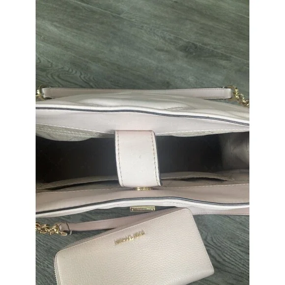 MICHAEL KORS Serena Large Shoulder Tote Blush Pink Gold Hardware With Wallet - Picture 8 of 16